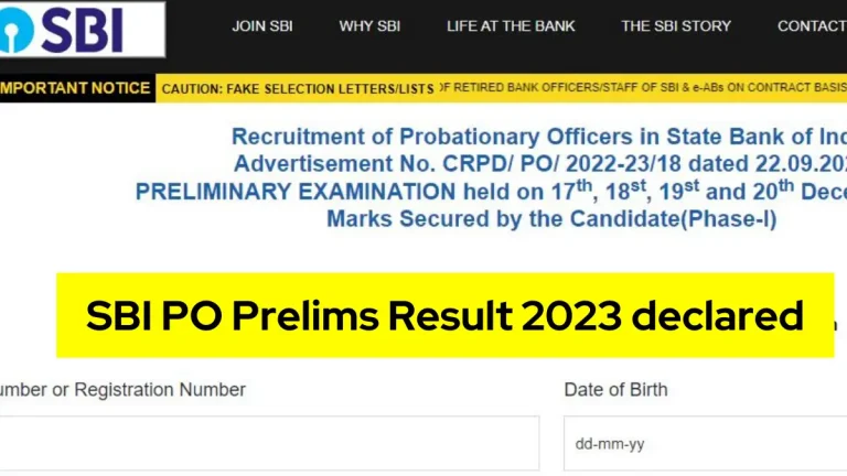 SBI PO Prelims Result 2023 Direct Link