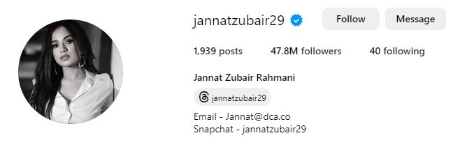 Jannat Zubair Instagram