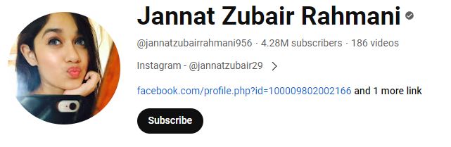 jannat zubair youtube channel
